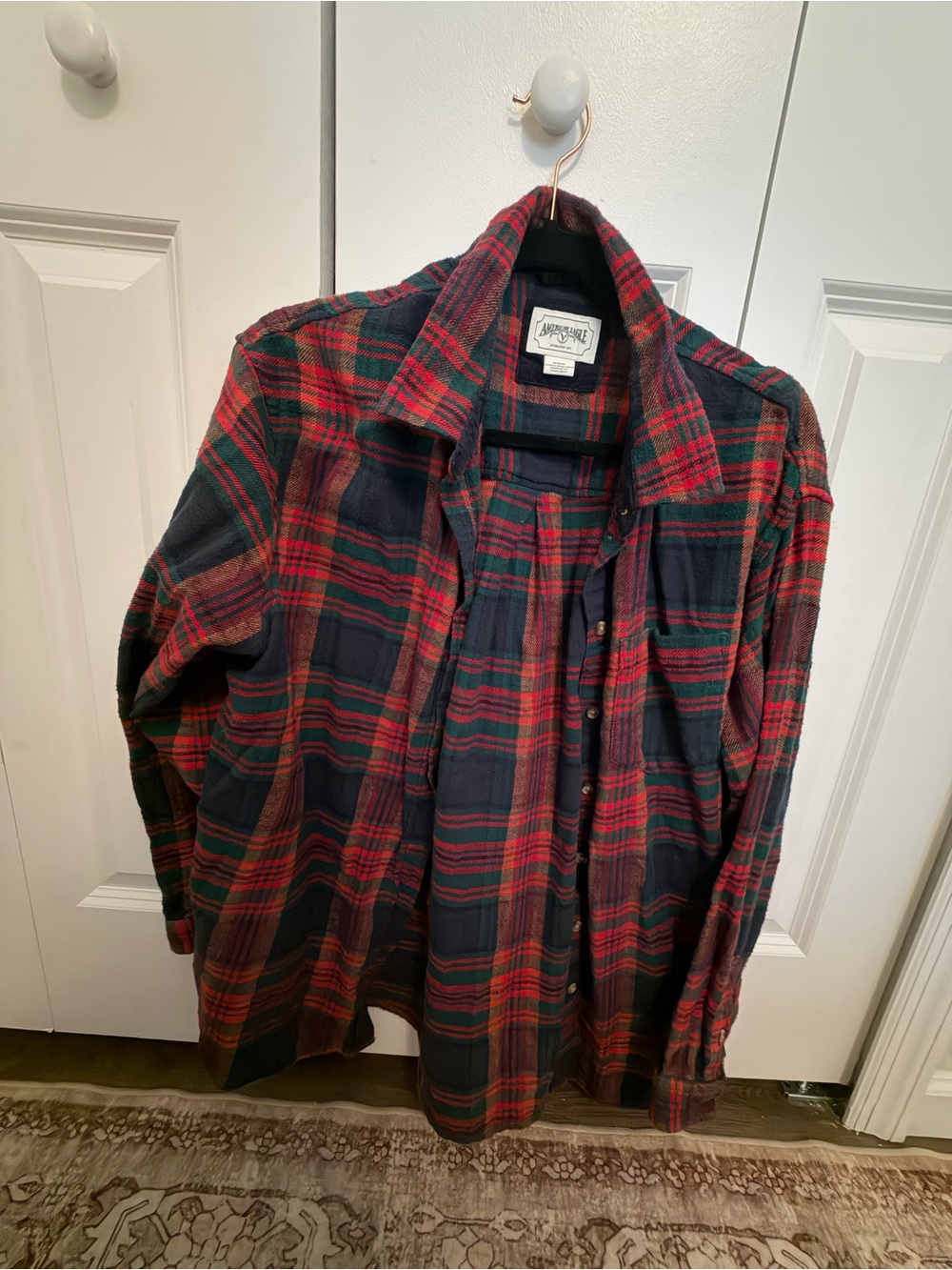 American Eagle Red & Green Plaid Flannel Shirt Jacket